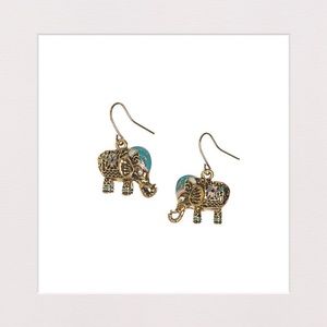 🔴 3 for $25 | Teal & Goldtone Elephant Earrings